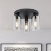 Deckenleuchte HADERA mit 3 Rauchglas Lampenschirmen Metall Schwarz, Ø 34cm