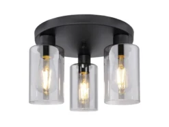 Deckenleuchte HADERA mit 3 Rauchglas Lampenschirmen Metall Schwarz, Ø 34cm