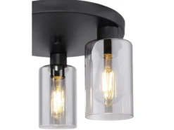 Deckenleuchte HADERA mit 3 Rauchglas Lampenschirmen Metall Schwarz, Ø 34cm