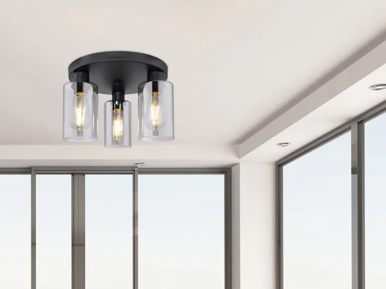Deckenleuchte HADERA mit 3 Rauchglas Lampenschirmen Metall Schwarz, Ø 34cm