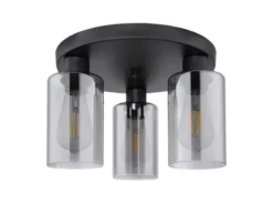 Deckenleuchte HADERA mit 3 Rauchglas Lampenschirmen Metall Schwarz, Ø 34cm