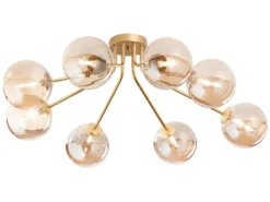 Deckenleuchte HONEY Gold mit 8 Glaskugeln Bernsteinfarbig, Breite 88cm