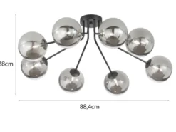 Deckenleuchte HONEY Schwarz mit 8 Glaskugeln Rauchglas, Breite 88cm