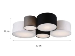 Deckenleuchte HOTEL 5-flammig, Stoff Lampenschirme mehrfarbig, Breite 90cm