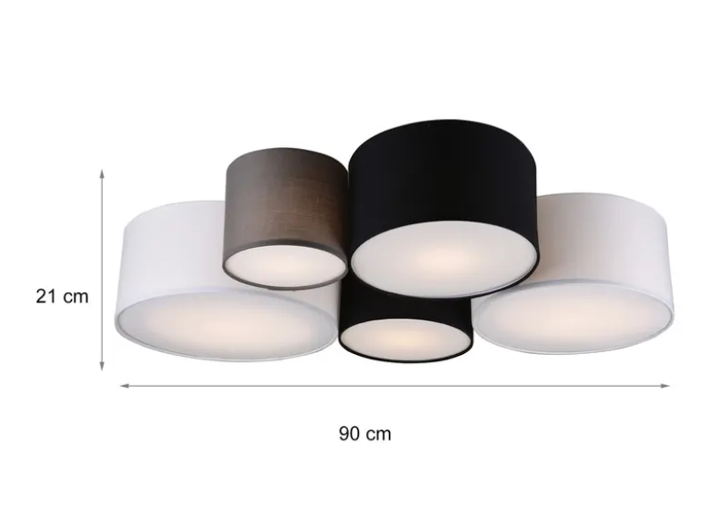 Deckenleuchte HOTEL 5-flammig, Stoff Lampenschirme mehrfarbig, Breite 90cm