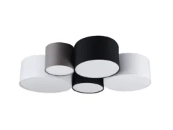 Deckenleuchte HOTEL 5-flammig, Stoff Lampenschirme mehrfarbig, Breite 90cm