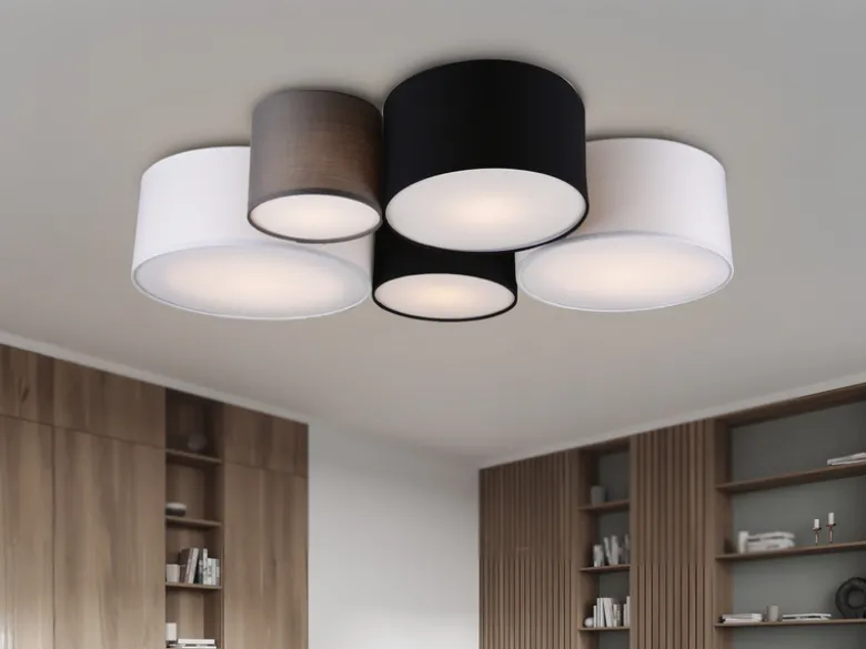 Deckenleuchte HOTEL 5-flammig, Stoff Lampenschirme mehrfarbig, Breite 90cm