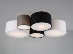 Deckenleuchte HOTEL 5-flammig, Stoff Lampenschirme mehrfarbig, Breite 90cm