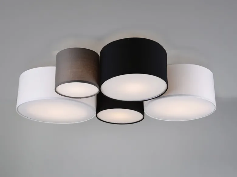 Deckenleuchte HOTEL 5-flammig, Stoff Lampenschirme mehrfarbig, Breite 90cm