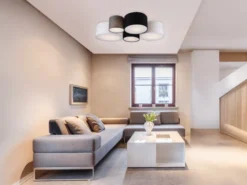Deckenleuchte HOTEL 5-flammig, Stoff Lampenschirme mehrfarbig, Breite 90cm