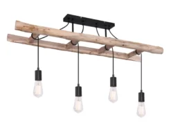 Deckenleuchte IRMGARD 4-flammig mit Leiter Holzbalken, Breite 115cm
