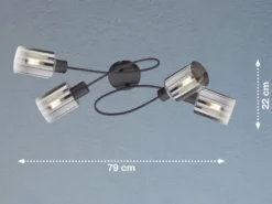 Deckenleuchte ISKA 4-flammig Schwarz mit Rauchglas, Breite 79cm