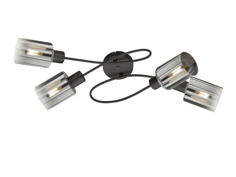 Deckenleuchte ISKA 4-flammig Schwarz mit Rauchglas, Breite 79cm