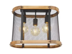 Deckenleuchte JEANIE mit Holz & Gitter Schwarz 3-flammig, Breite 45cm