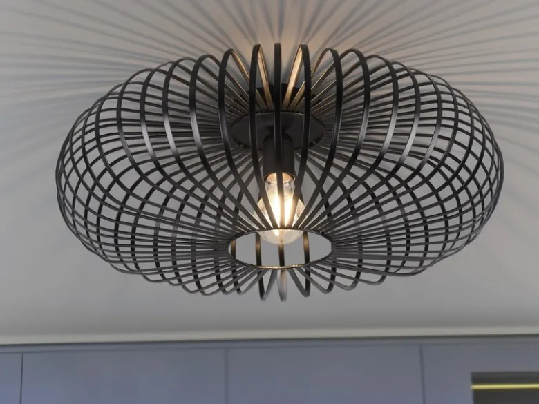 Deckenleuchte JOHANN Gitter Lampenschirm Metall in Schwarz, Ø 50cm