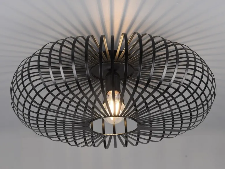 Deckenleuchte JOHANN Gitter Lampenschirm Metall in Schwarz, Ø 50cm