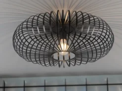 Deckenleuchte JOHANN Gitter Lampenschirm Metall in Schwarz, Ø 50cm