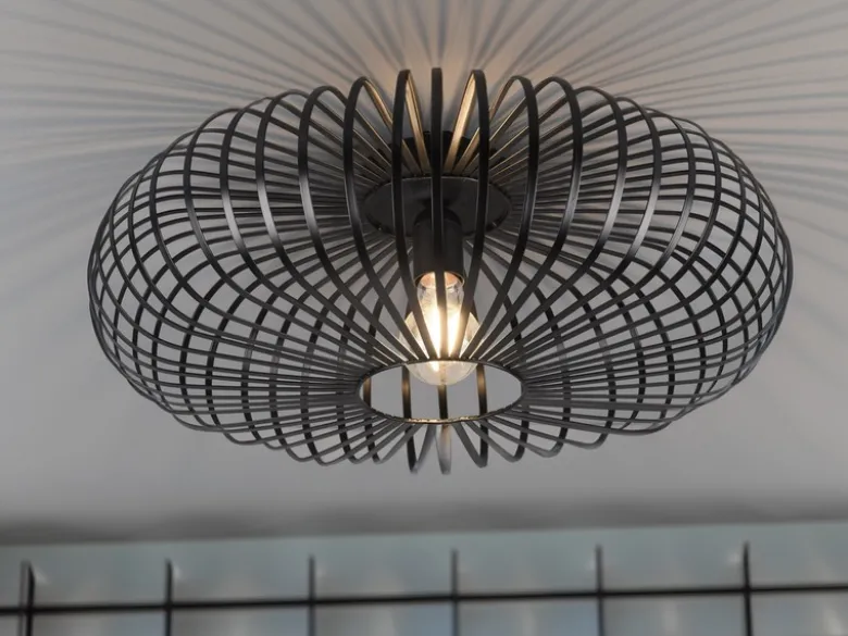 Deckenleuchte JOHANN Gitter Lampenschirm Metall in Schwarz, Ø 50cm