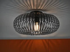Deckenleuchte JOHANN Gitter Lampenschirm Metall in Schwarz, Ø 40cm
