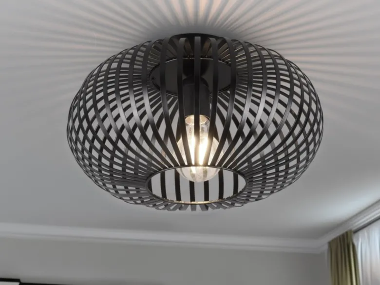 Deckenleuchte JOHANN Gitter Lampenschirm Metall in Schwarz, Ø 30cm