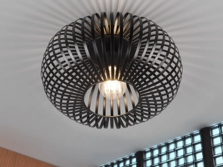 Deckenleuchte JOHANN Gitter Lampenschirm Metall in Schwarz, Ø 30cm