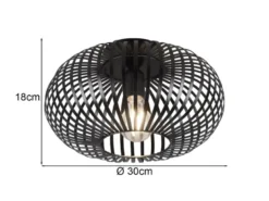Deckenleuchte JOHANN Gitter Lampenschirm Metall in Schwarz, Ø 30cm