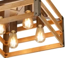 Deckenleuchte KHAN mit Echtholz Lampenschirm im Vintage Style, Quadrat 40cm