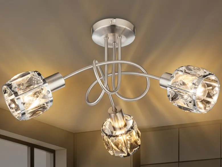 Deckenleuchte KRIS 3-flammig mit Glas Kristallen in Silber, Ø 38cm