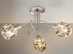 Deckenleuchte KRIS 3-flammig mit Glas Kristallen in Silber, Ø 38cm
