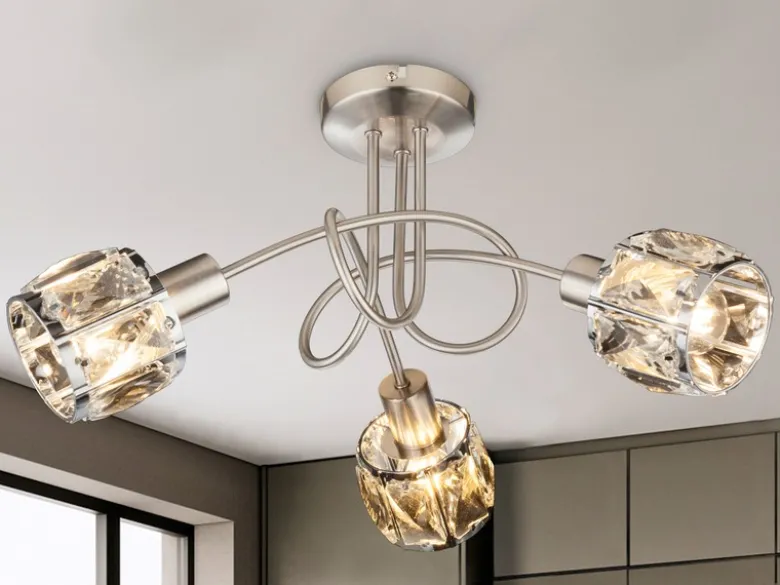 Deckenleuchte KRIS 3-flammig mit Glas Kristallen in Silber, Ø 38cm
