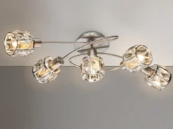 Deckenleuchte KRIS 5-flammig mit Glas Kristallen in Silber, Breite 61,5cm