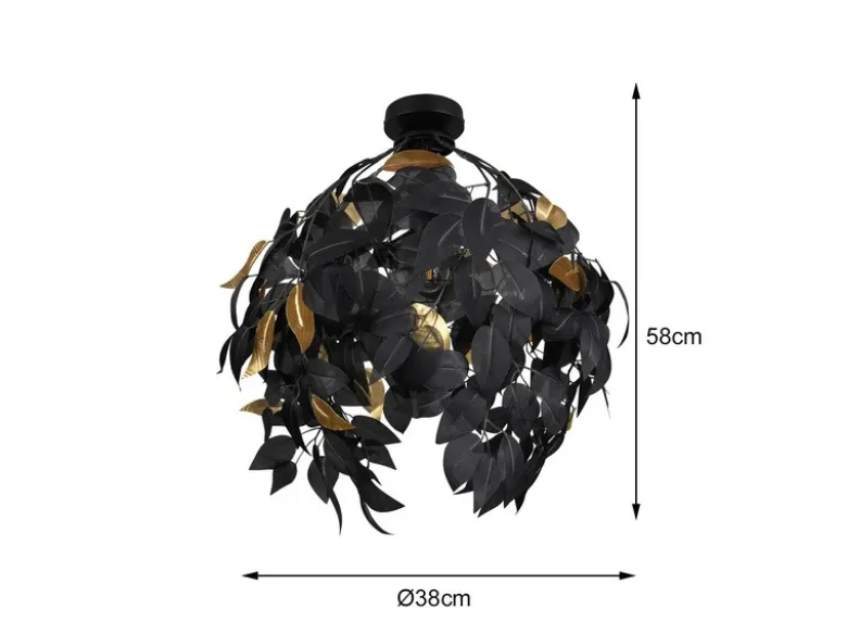Deckenleuchte LEAVY mit Blätter Lampenschirm Schwarz Gold, Ø 38cm