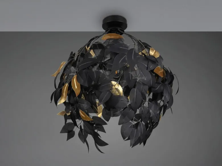 Deckenleuchte LEAVY mit Blätter Lampenschirm Schwarz Gold, Ø 38cm