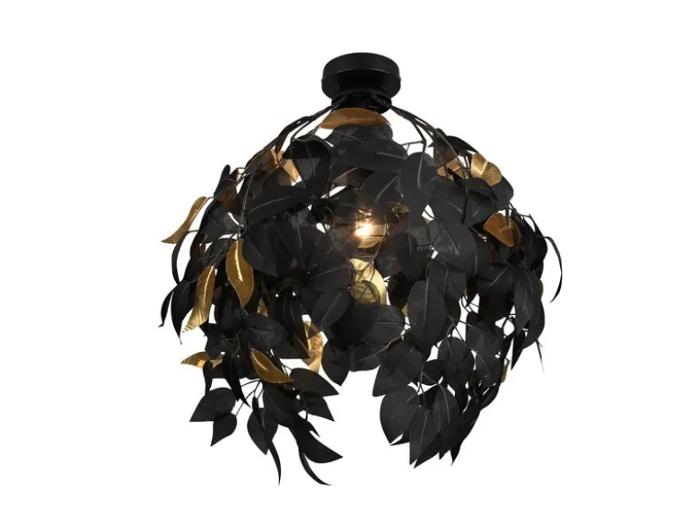 Deckenleuchte LEAVY mit Blätter Lampenschirm Schwarz Gold, Ø 38cm