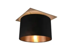 Deckenleuchte mit Stoff Lampenschirm in Schwarz/Gold und Holz Sockel, Ø 40cm