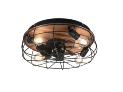 Deckenleuchte mit Ventilator TRONDHEIM, Fernbedienung Schwarz/Holzoptik, Ø 48cm