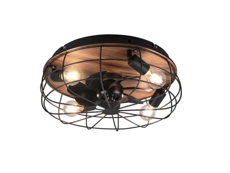 Deckenleuchte mit Ventilator TRONDHEIM, Fernbedienung Schwarz/Holzoptik, Ø 48cm