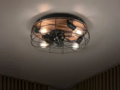 Deckenleuchte mit Ventilator TRONDHEIM, Fernbedienung Schwarz/Holzoptik, Ø 48cm
