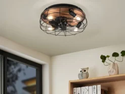 Deckenleuchte mit Ventilator TRONDHEIM, Fernbedienung Schwarz/Holzoptik, Ø 48cm