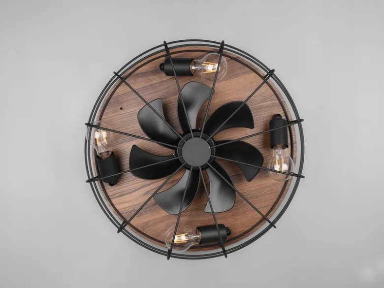 Deckenleuchte mit Ventilator TRONDHEIM, Fernbedienung Schwarz/Holzoptik, Ø 48cm