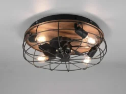 Deckenleuchte mit Ventilator TRONDHEIM, Fernbedienung Schwarz/Holzoptik, Ø 48cm