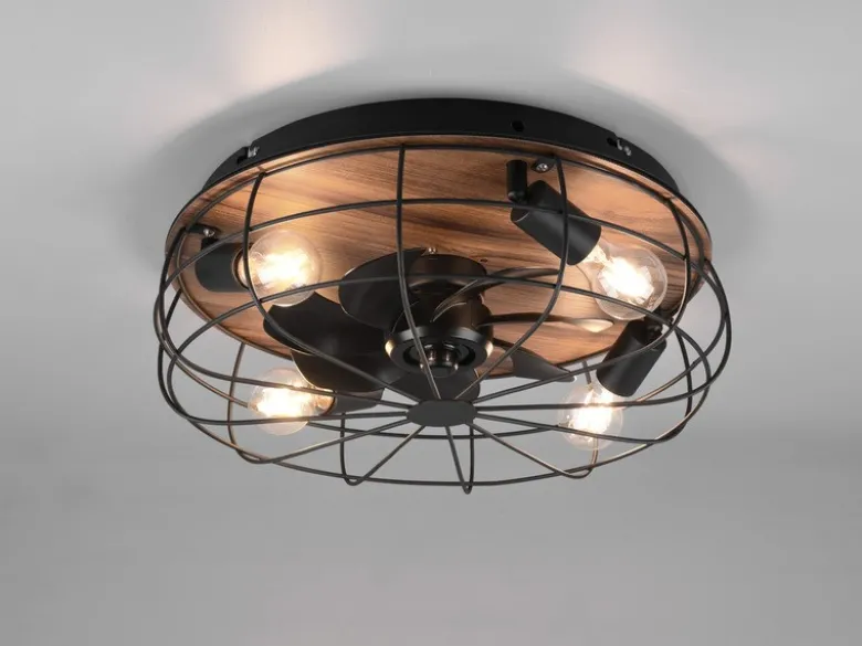 Deckenleuchte mit Ventilator TRONDHEIM, Fernbedienung Schwarz/Holzoptik, Ø 48cm