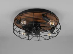Deckenleuchte mit Ventilator TRONDHEIM, Fernbedienung Schwarz/Holzoptik, Ø 48cm
