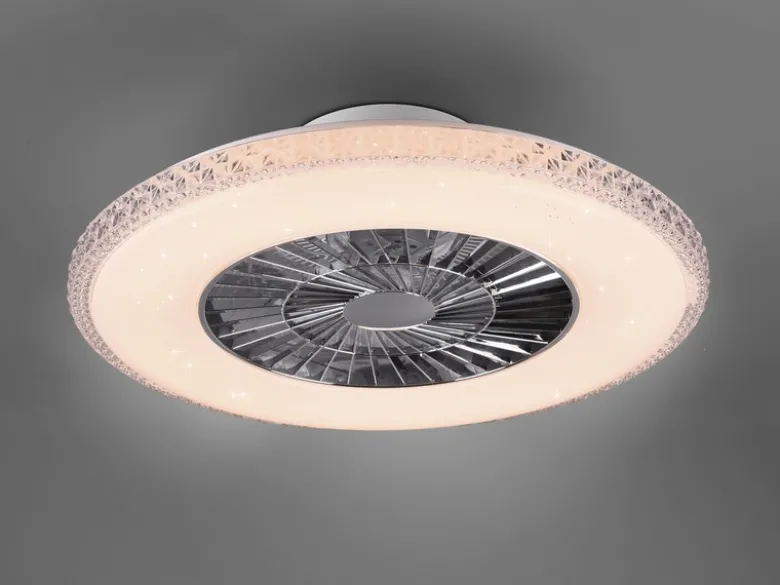Deckenleuchte mit Ventilator HARSTADT mit Fernbedienung, Kristallrand Ø 60cm