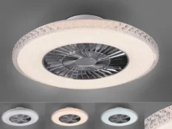 Deckenleuchte mit Ventilator HARSTADT mit Fernbedienung, Kristallrand Ø 60cm