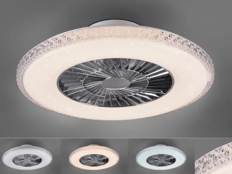 Deckenleuchte mit Ventilator HARSTADT mit Fernbedienung, Kristallrand Ø 60cm