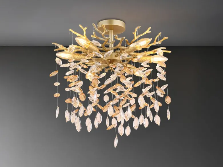 Deckenleuchte QUEENA Gold 6-flammig Glas Kristall 2-farbig Ø 50cm