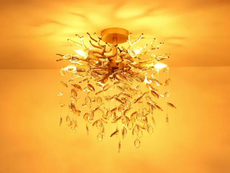 Deckenleuchte QUEENA Gold 6-flammig Glas Kristall 2-farbig Ø 50cm