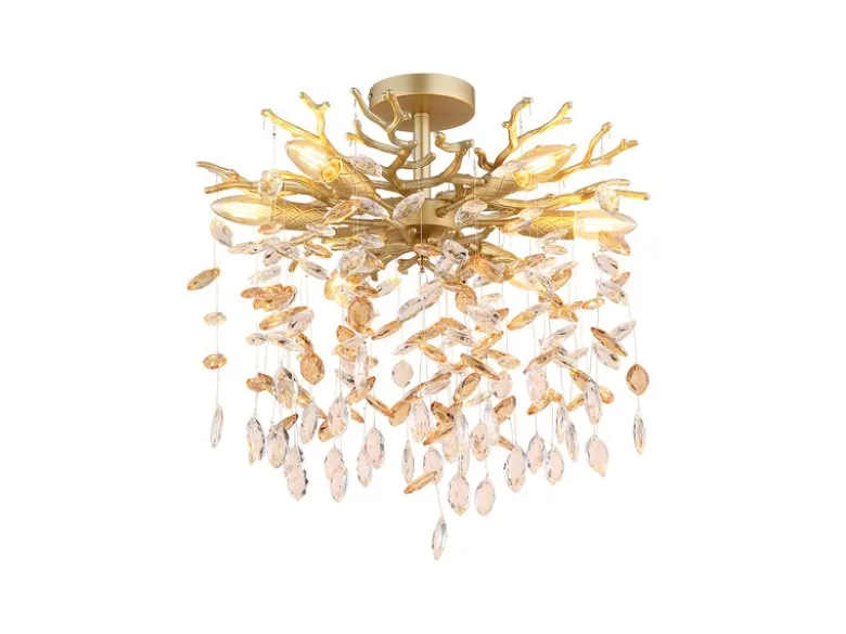 Deckenleuchte QUEENA Gold 6-flammig Glas Kristall 2-farbig Ø 50cm