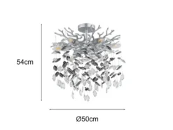 Deckenleuchte QUEENA Silber 6-flammig Glas Kristall 2-farbig Ø 50cm